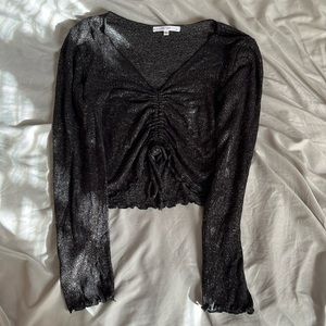 Antistar black lettuce trim cropped long sleeve top